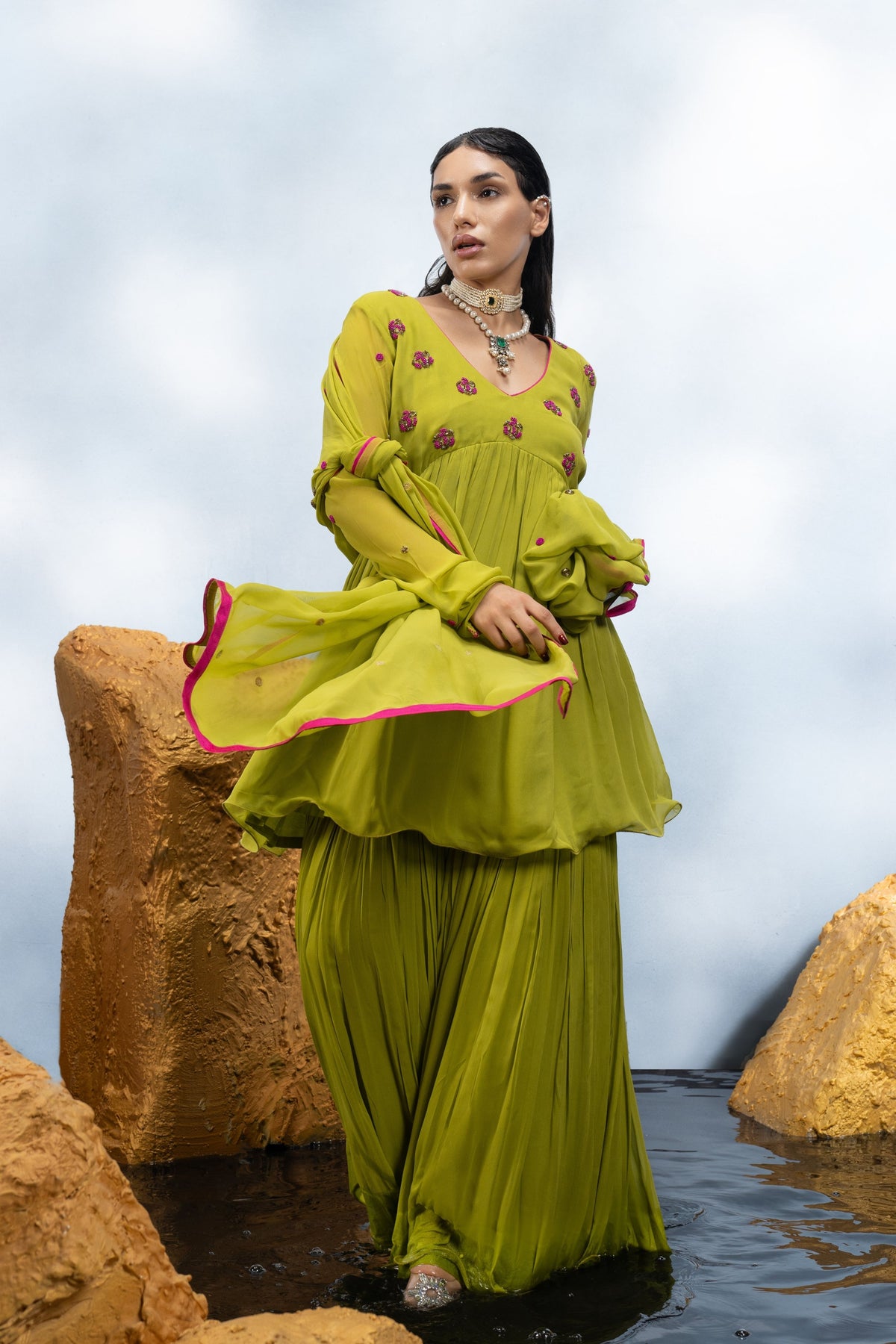 Lime Green Sharara Set