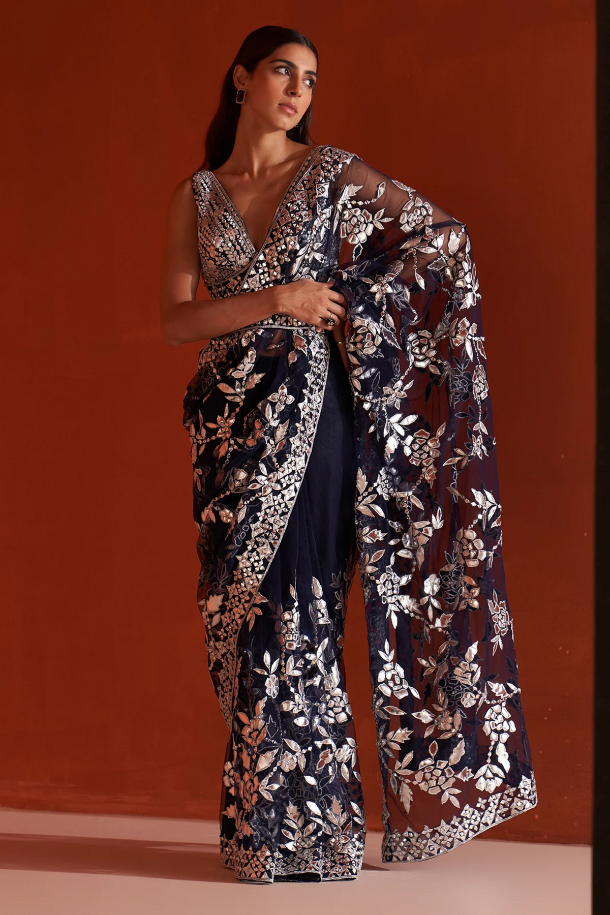 Midnight Blue Net Saree