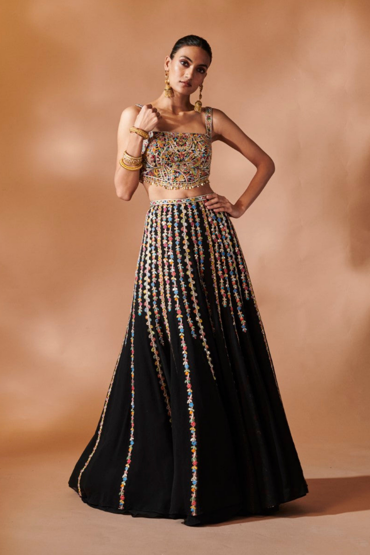 Black High Waist Sharara With An Embroidered Blouse