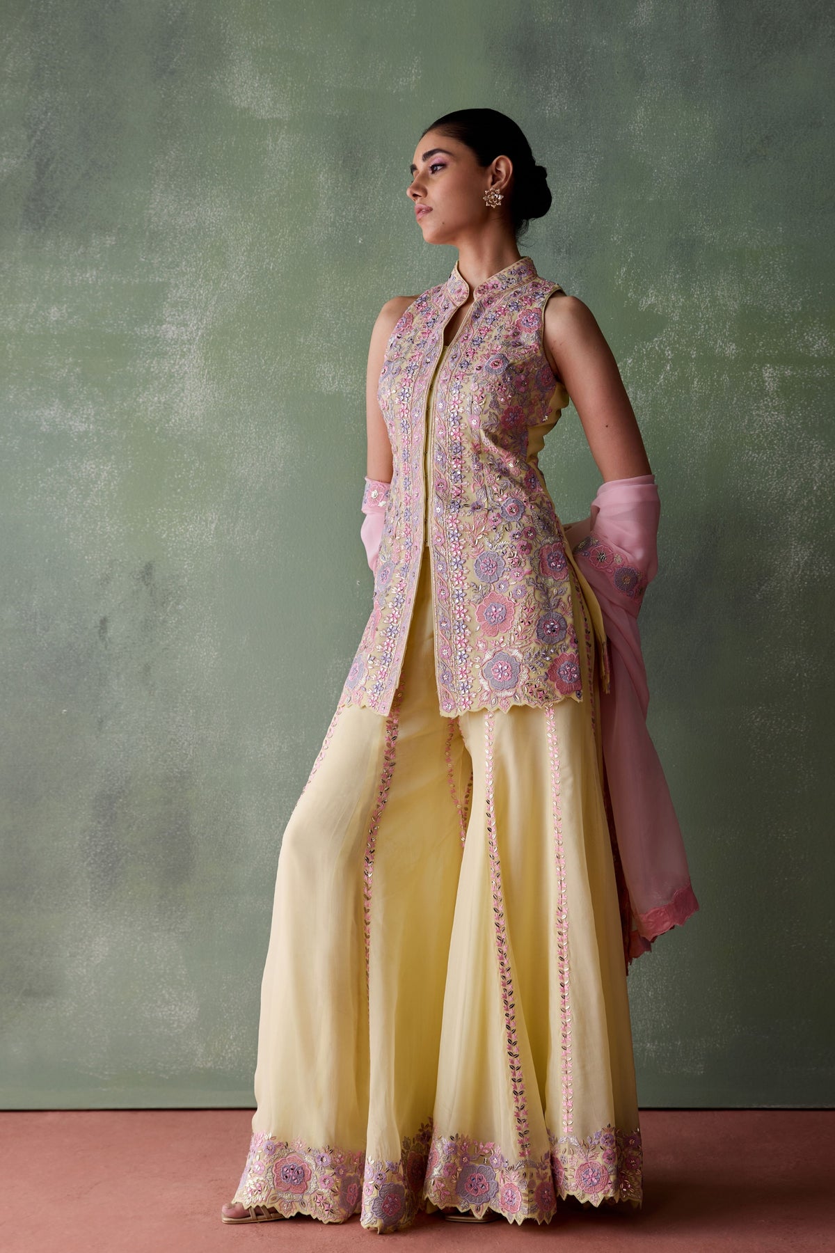 Yellow Floral Sharara Set