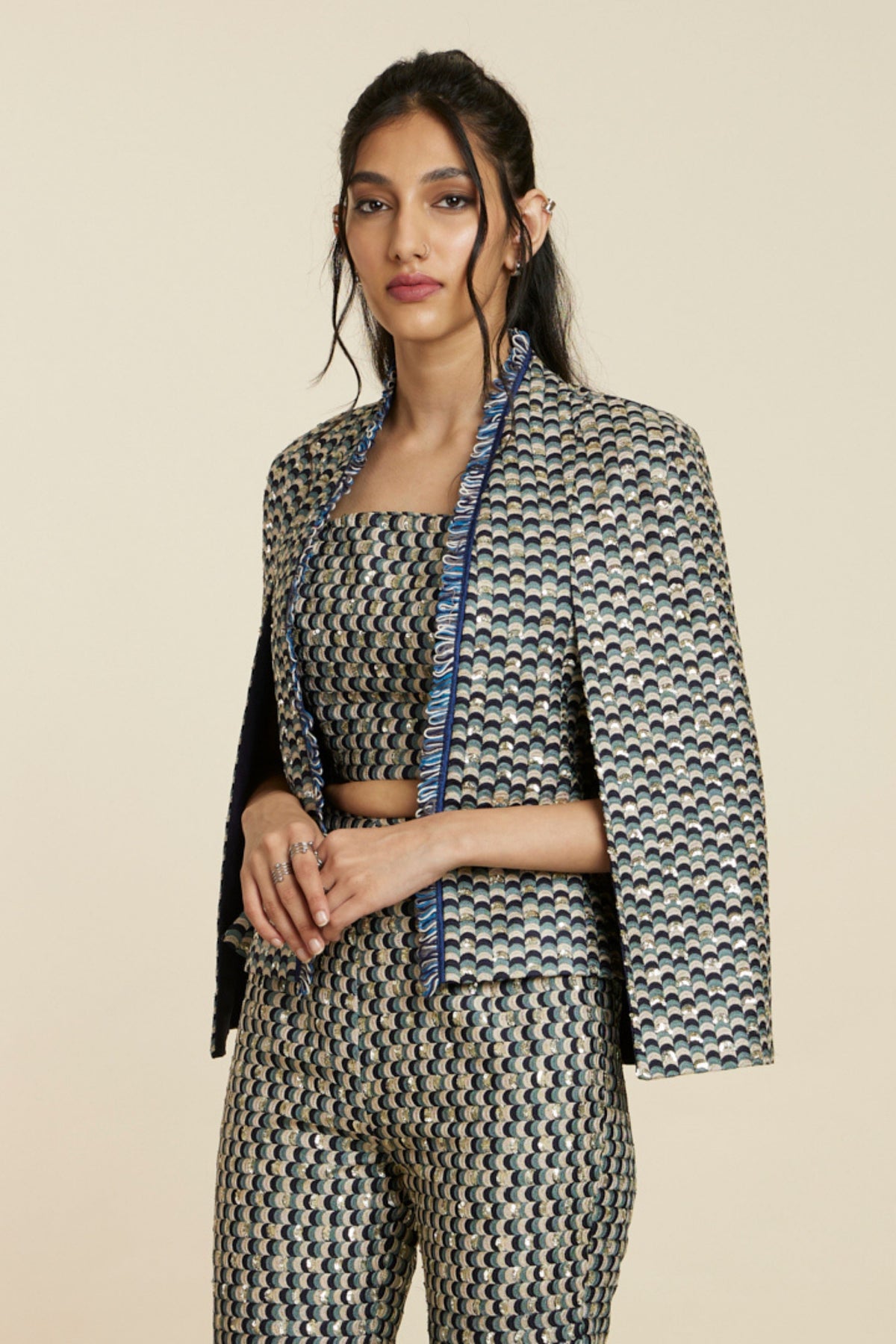 Blue Embellished Scallop Noor Jacket