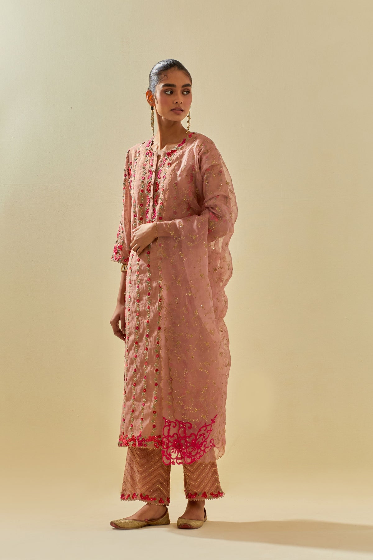 Pink Applique Kurta Set