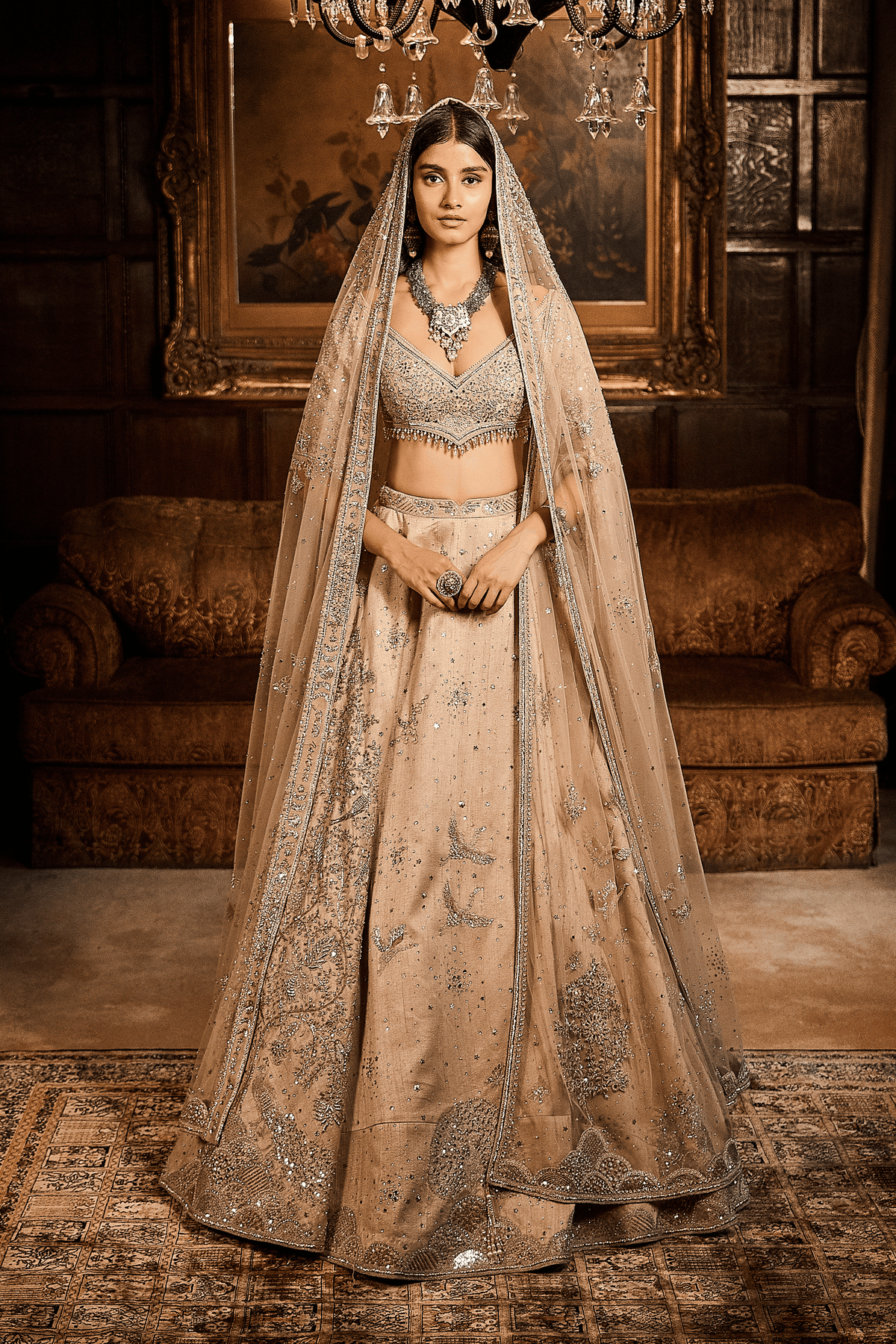 Silver Needle Tree of Life Lehenga Set