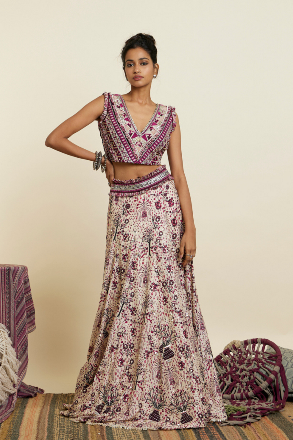 Merlot Print Embellished Lehenga Set