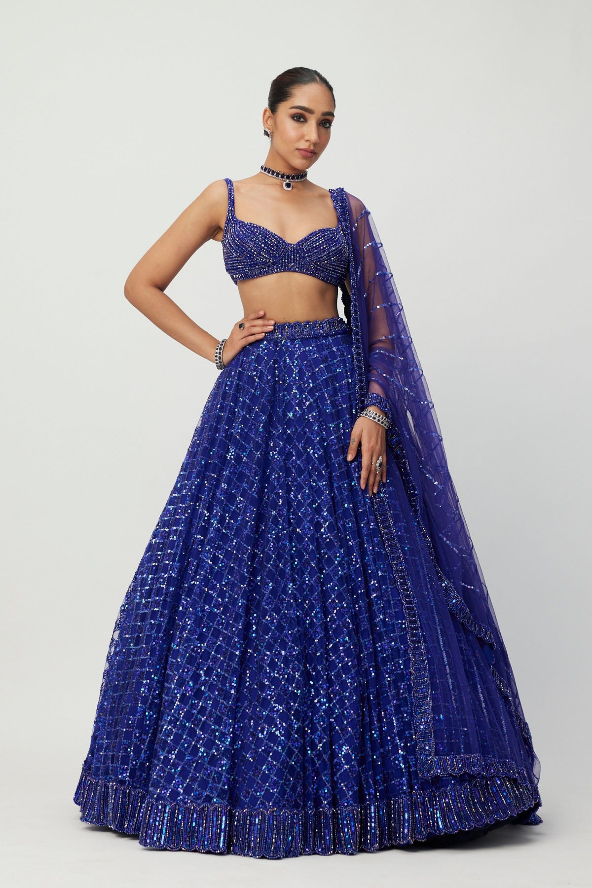 Cocktail Blue Embroidered Lehenga Set