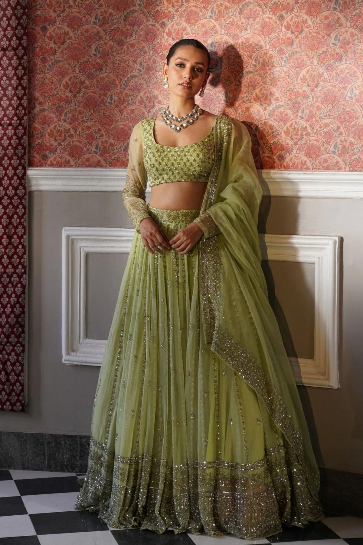 Mint Green Organza Lehenga Set