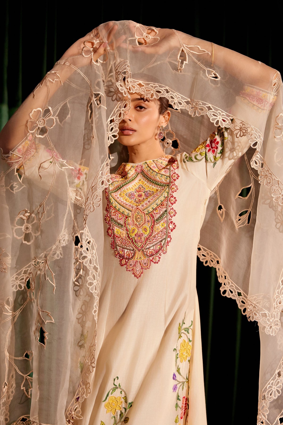 Ivory Floral Cutwork  Dupatta