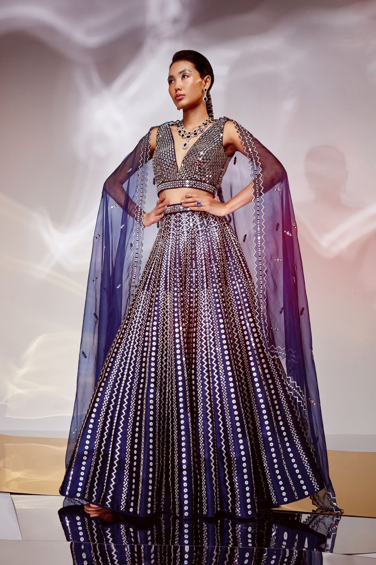 Midnight Blue Mirror Lehenga Set