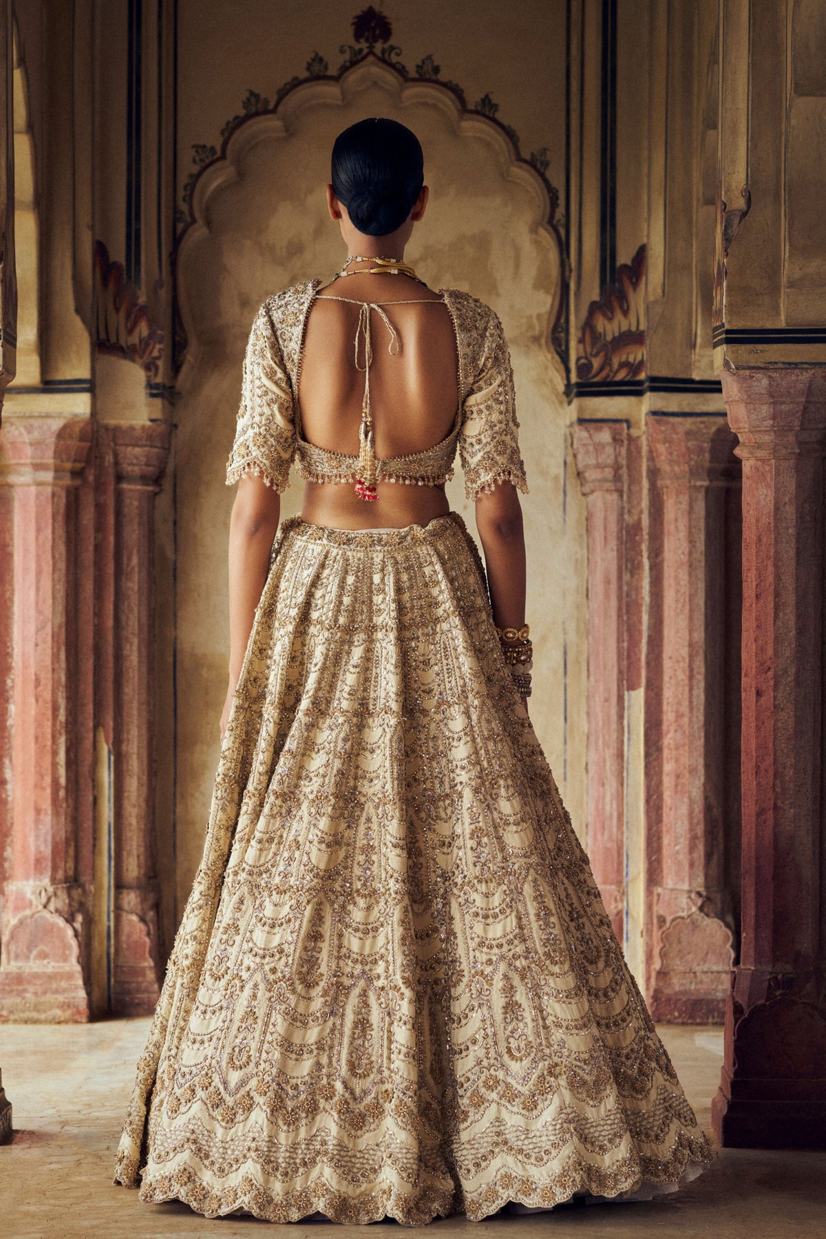 Gold kasab Lehenga Choli Set