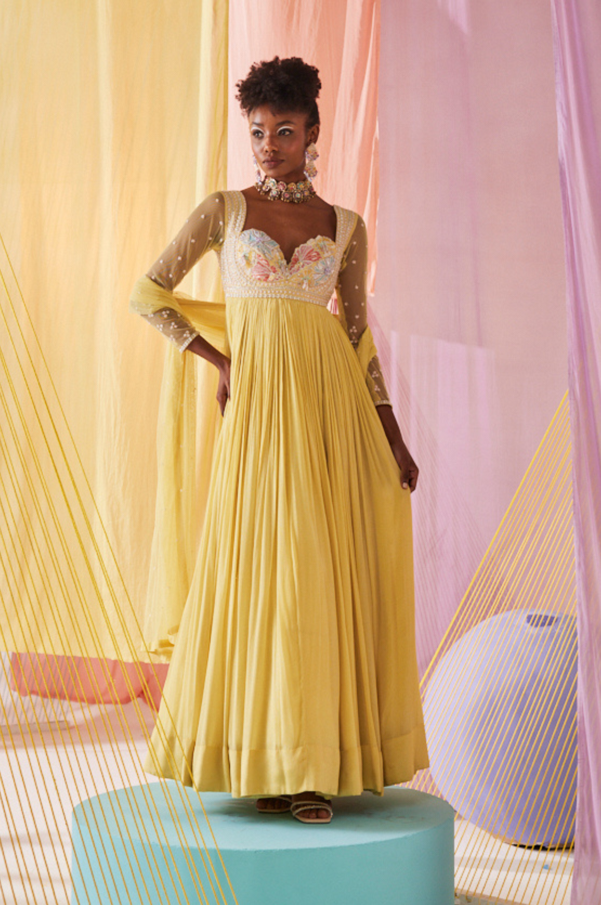 Butter Yellow Iris Anarkali Set