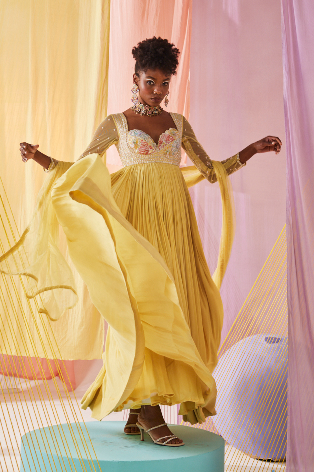 Butter Yellow Iris Anarkali Set