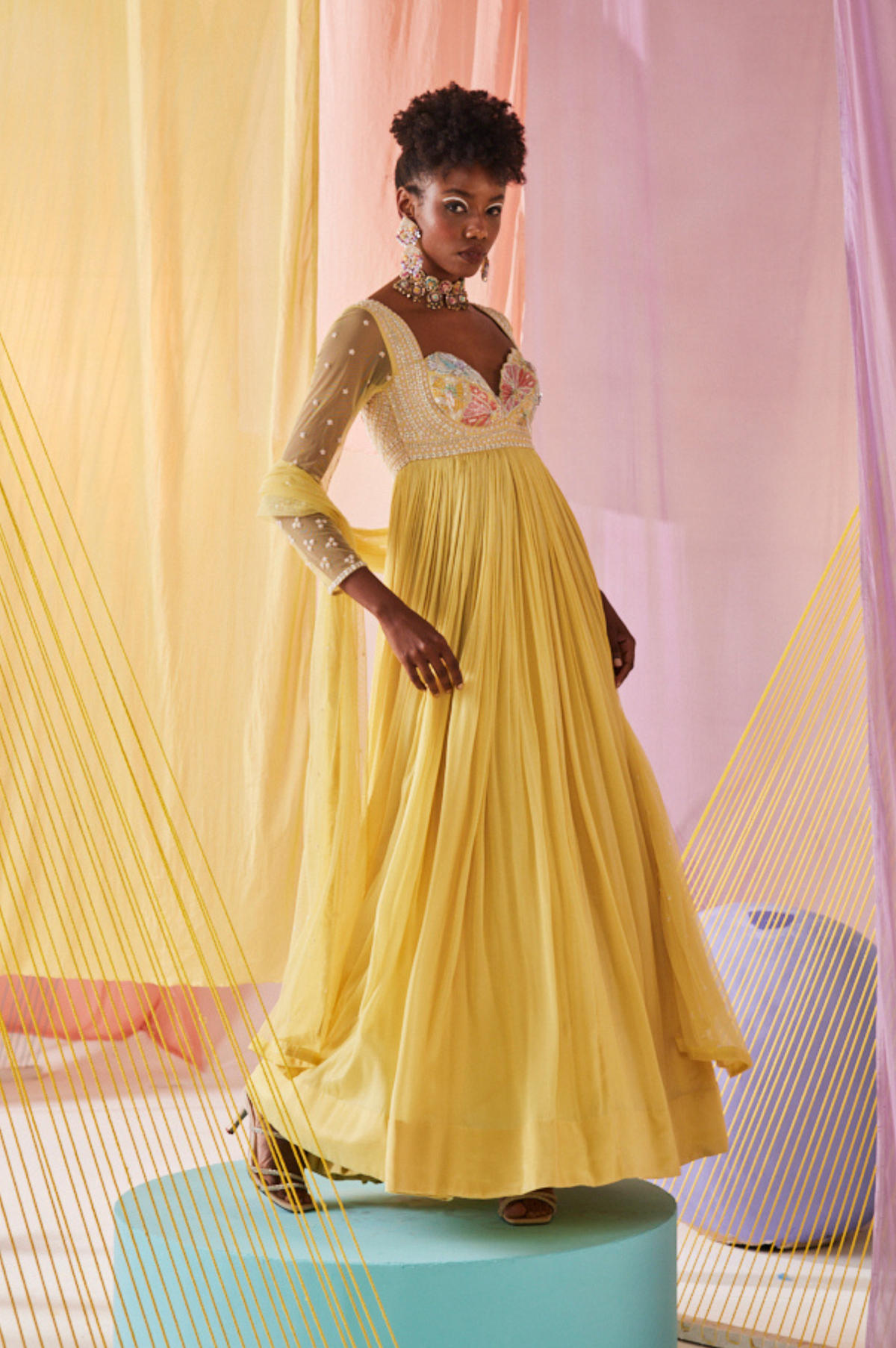 Butter Yellow Iris Anarkali Set