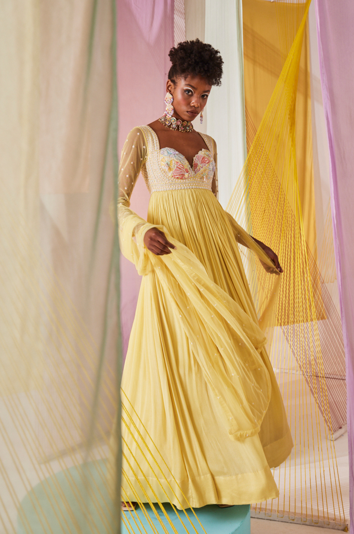 Butter Yellow Iris Anarkali Set