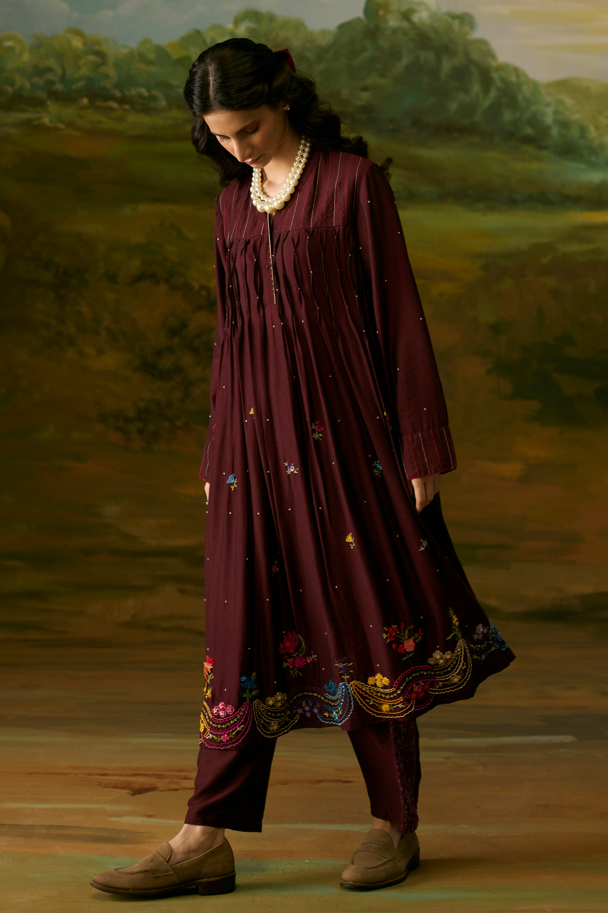 Crimson Smocked Kurta