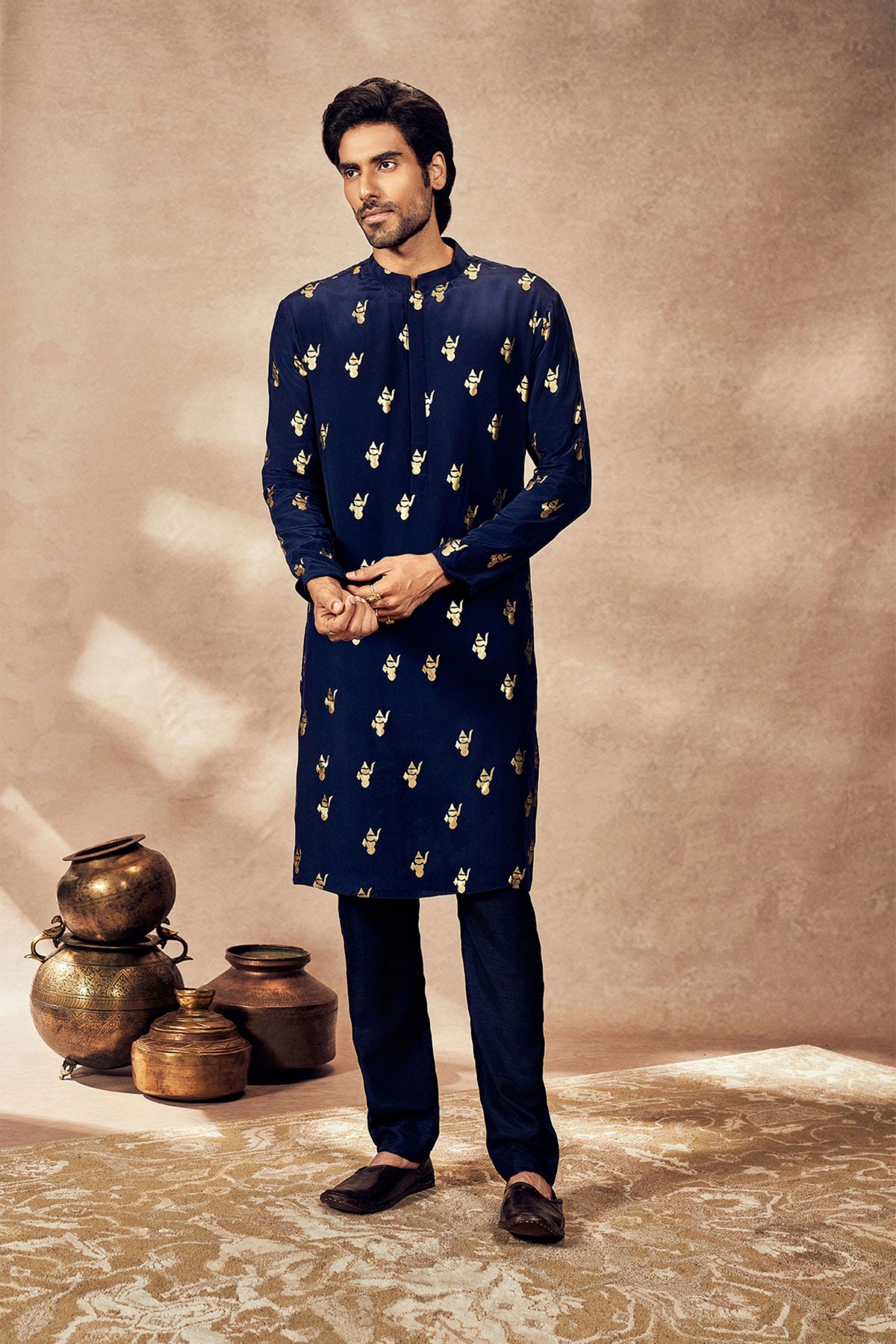 Blue Ganesha Foil Kurta