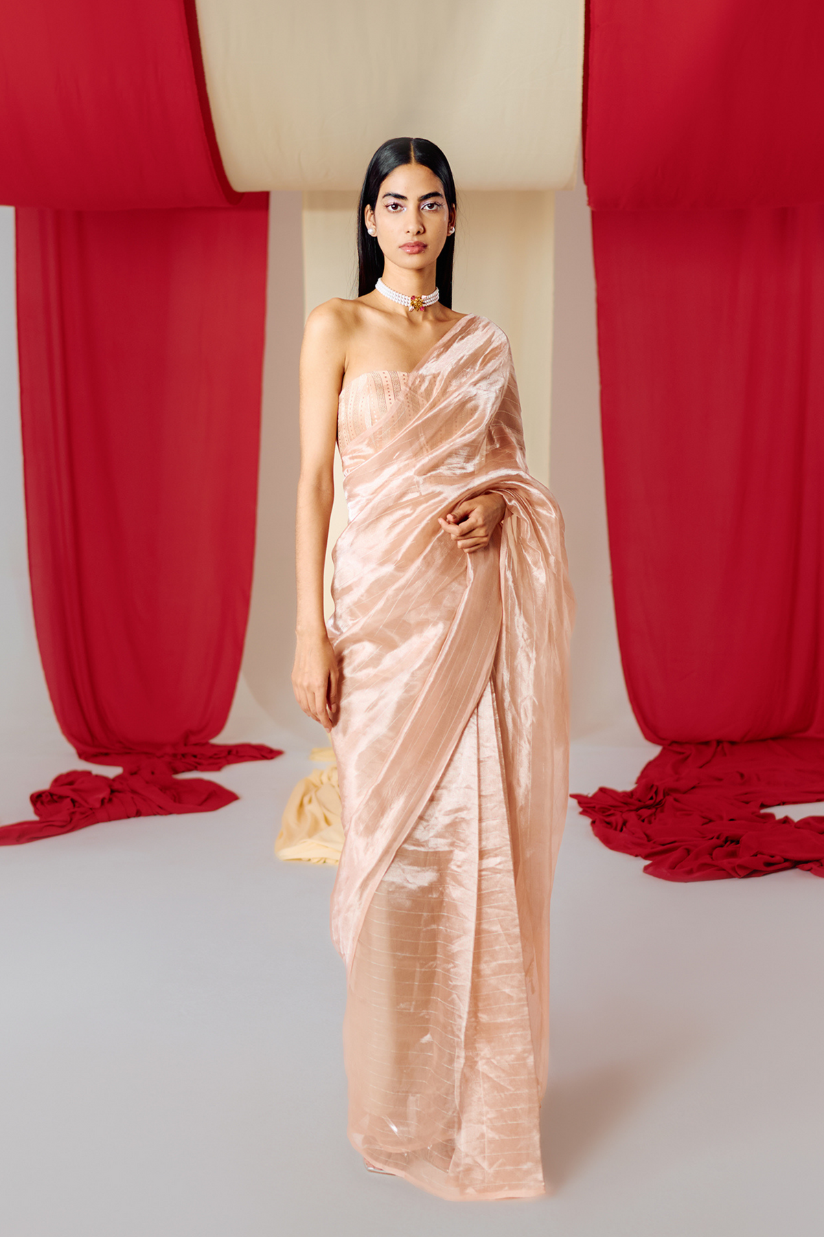 Handwoven Peach Tissue Saree