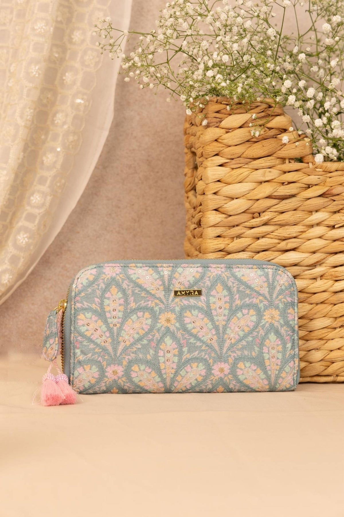 Powder Blue Nyraa Embroidered Wallet