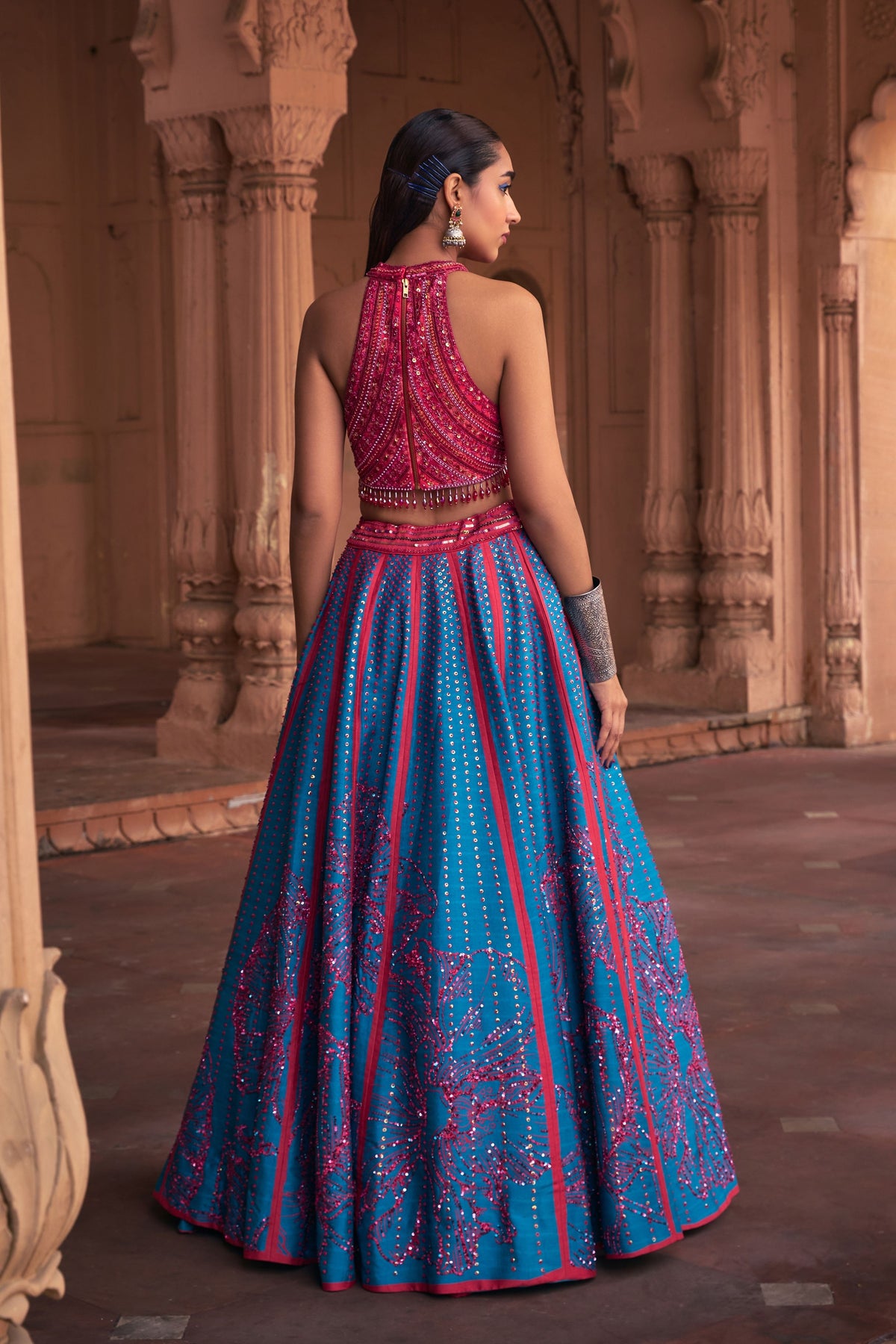 Fuchsia Floral Print Lehenga Set