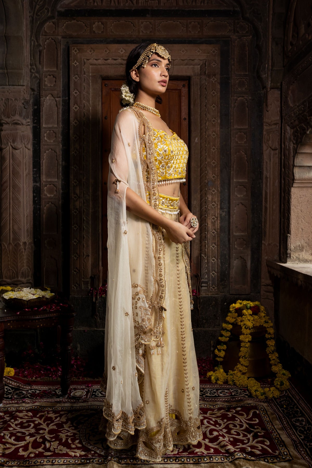 Yellow Beige Cape Sharara Set