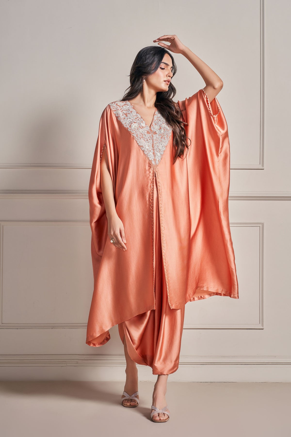 Orange Kaftan Embellished Set