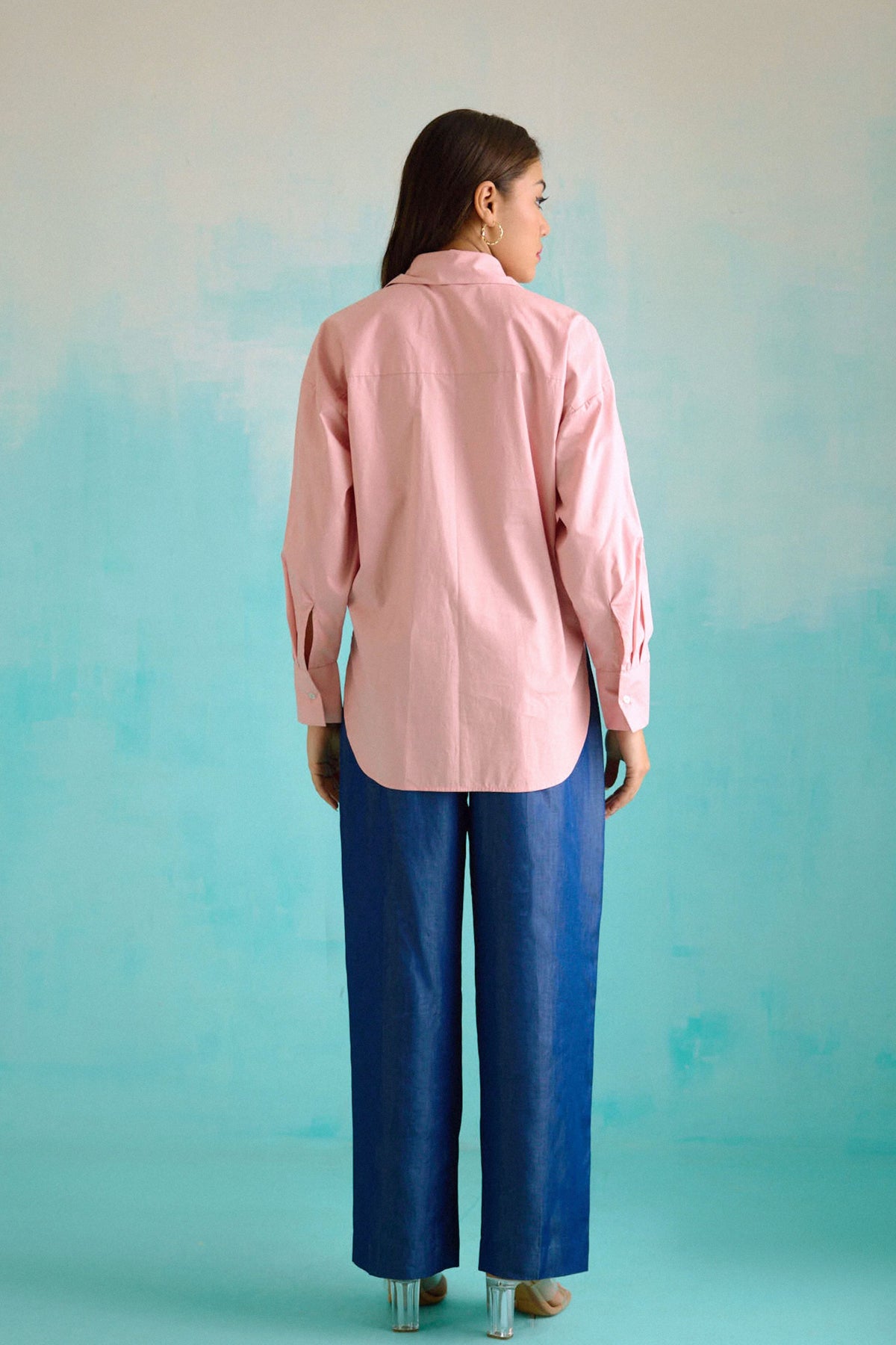 Blush Pink Oversized Embroidered Shirt