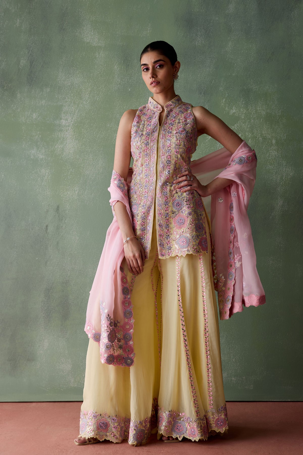 Yellow Floral Sharara Set