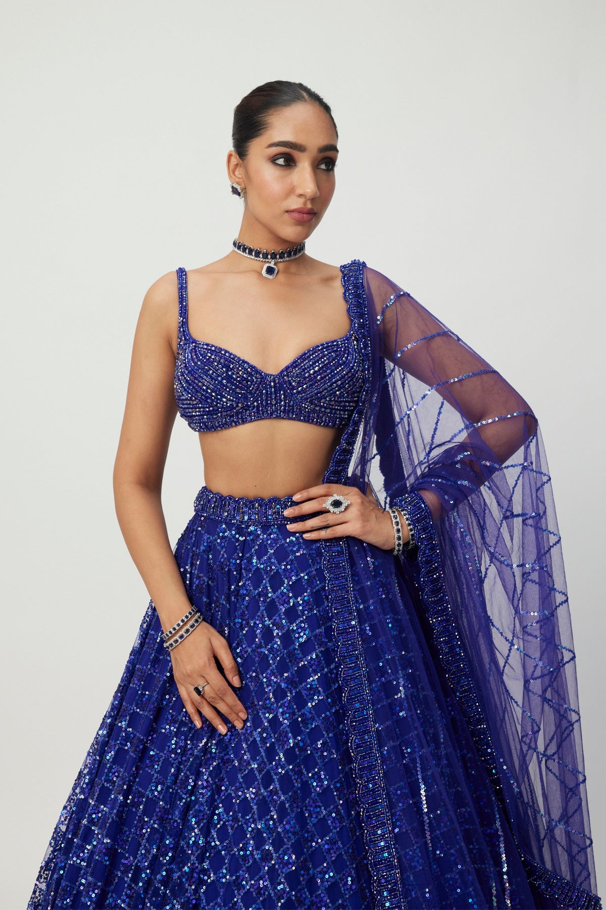 Cocktail Blue Embroidered Lehenga Set