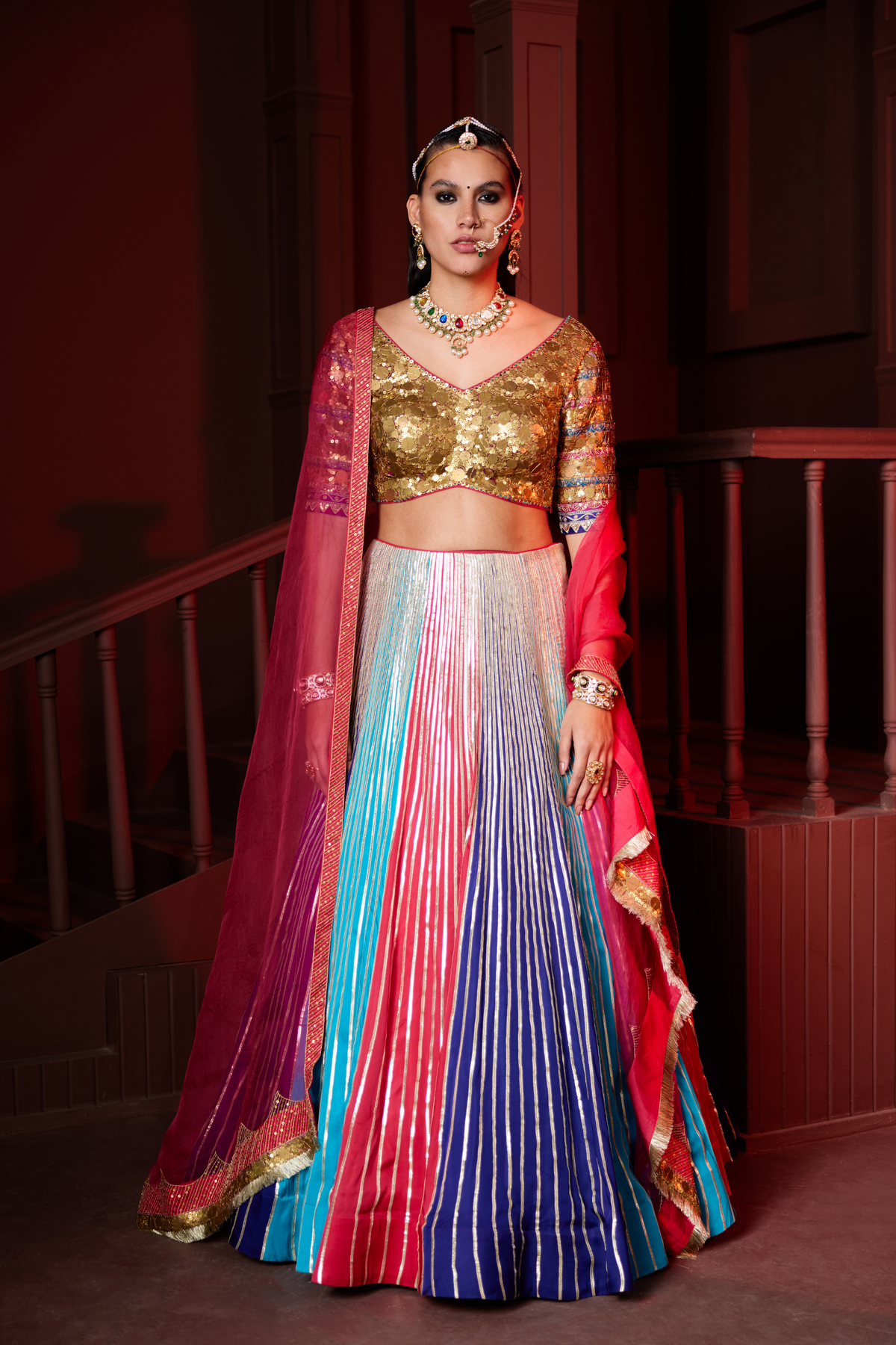 Panelled Gotta Lined Lehenga Set