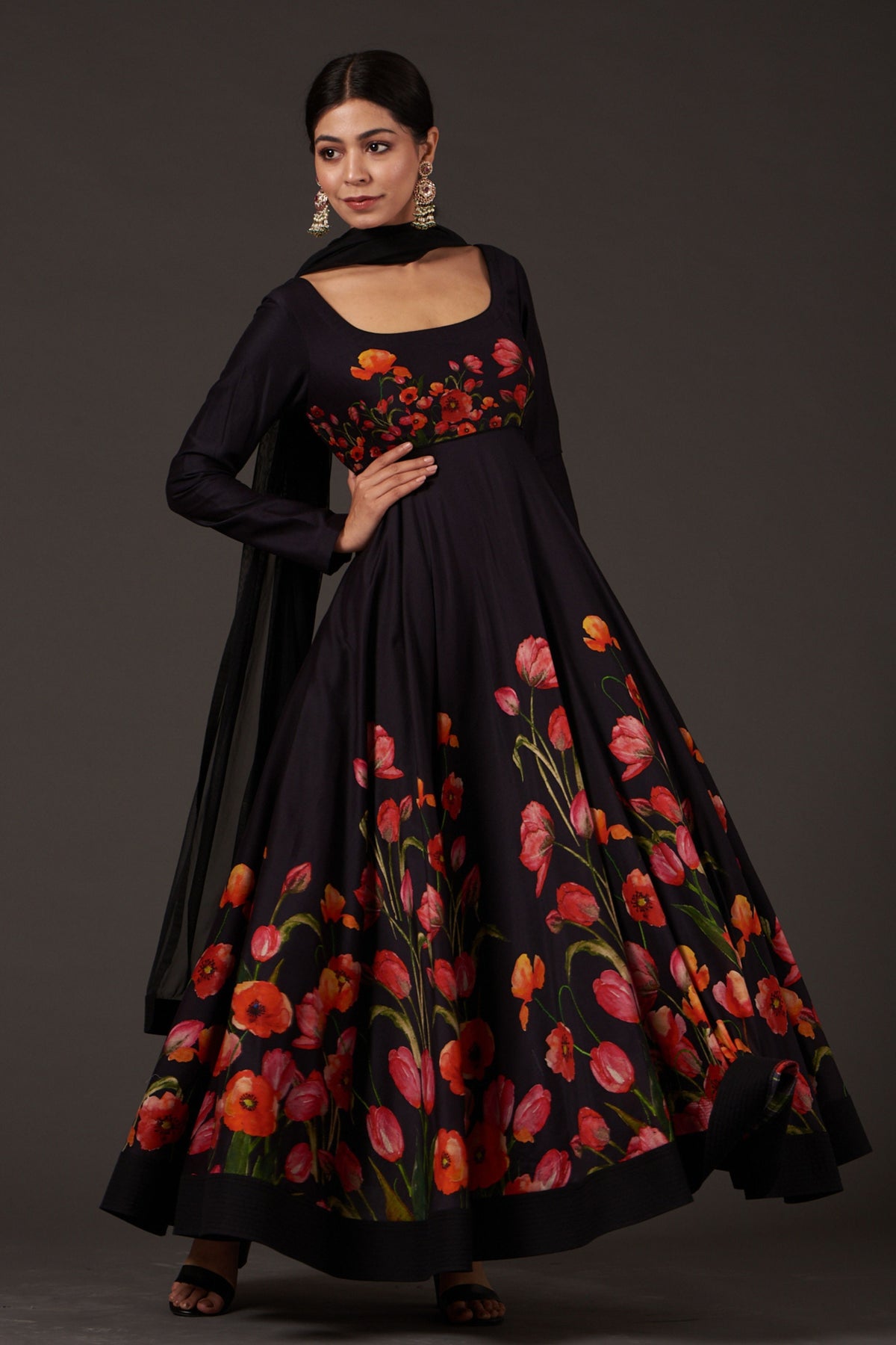 Charcoal Floral Anarkali Set