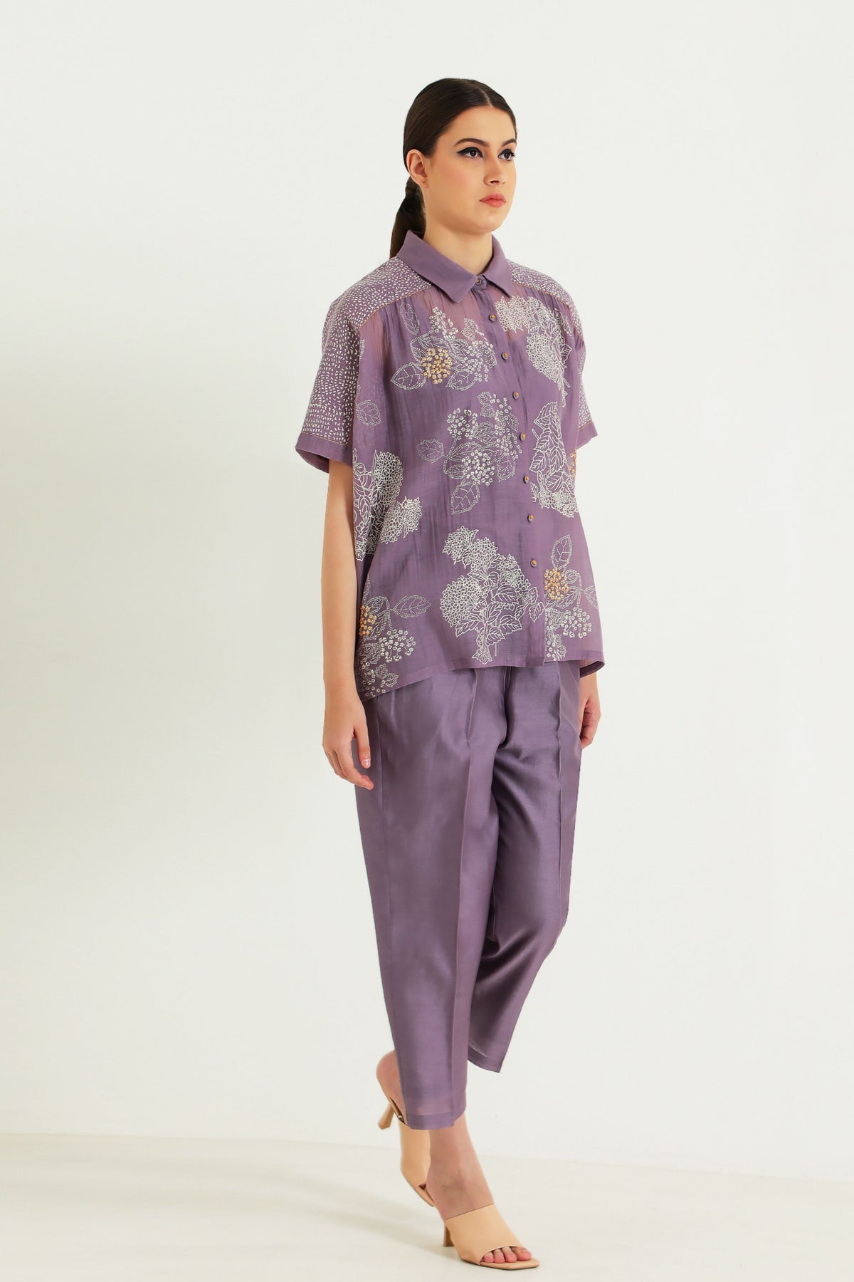 Mauve Embroidery Shirt and Pant Set