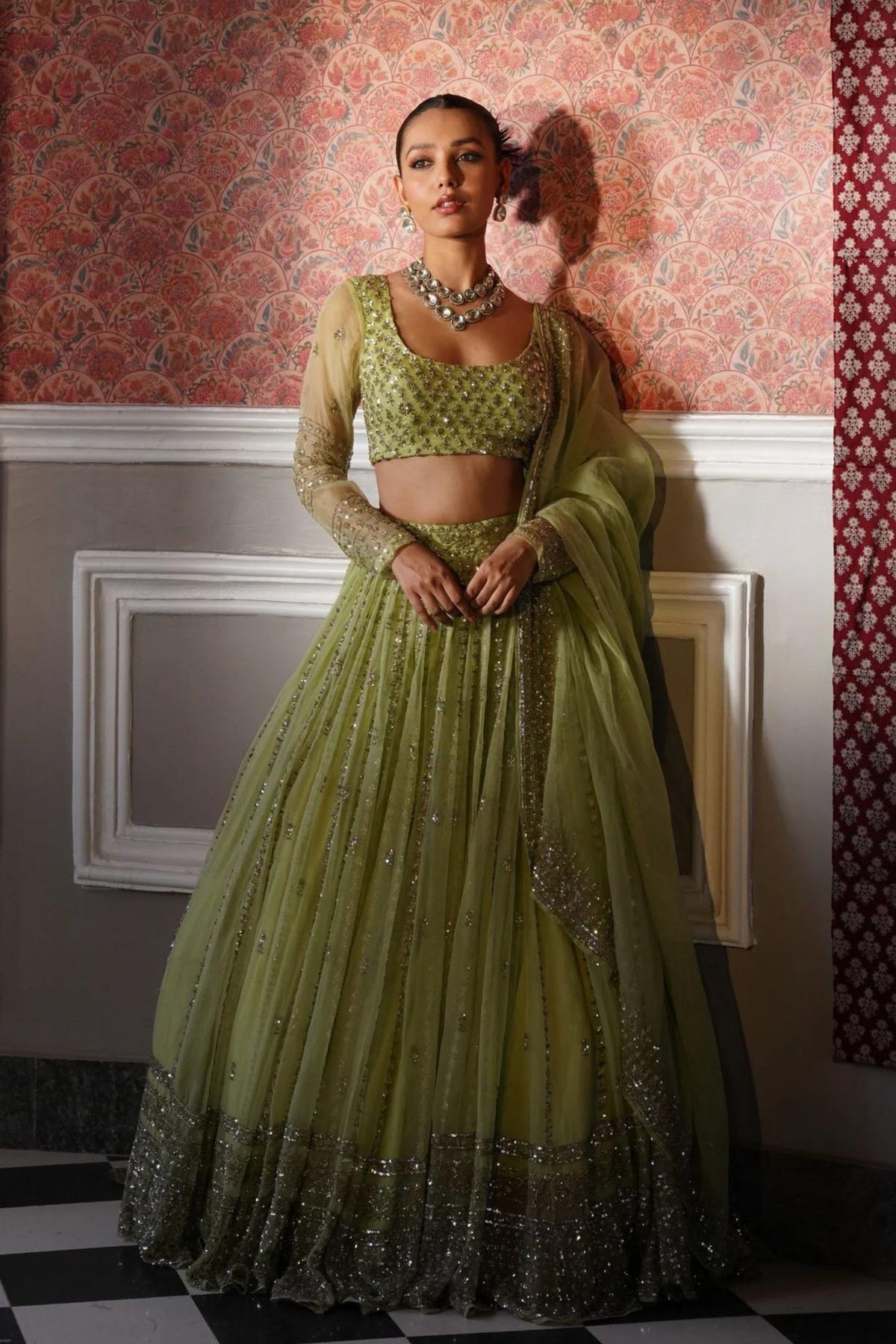 Mint Green Organza Lehenga Set