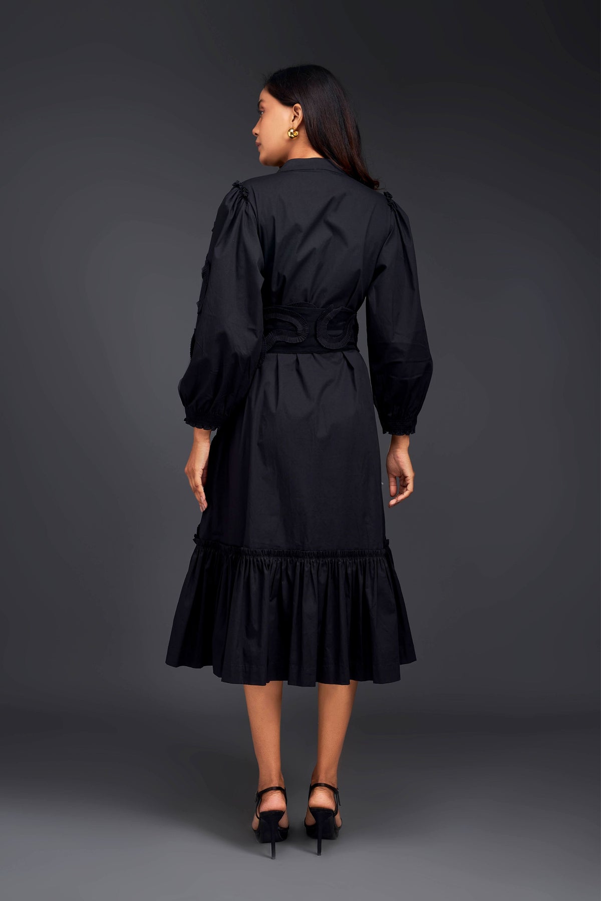 Black Pleated Dress With Frills