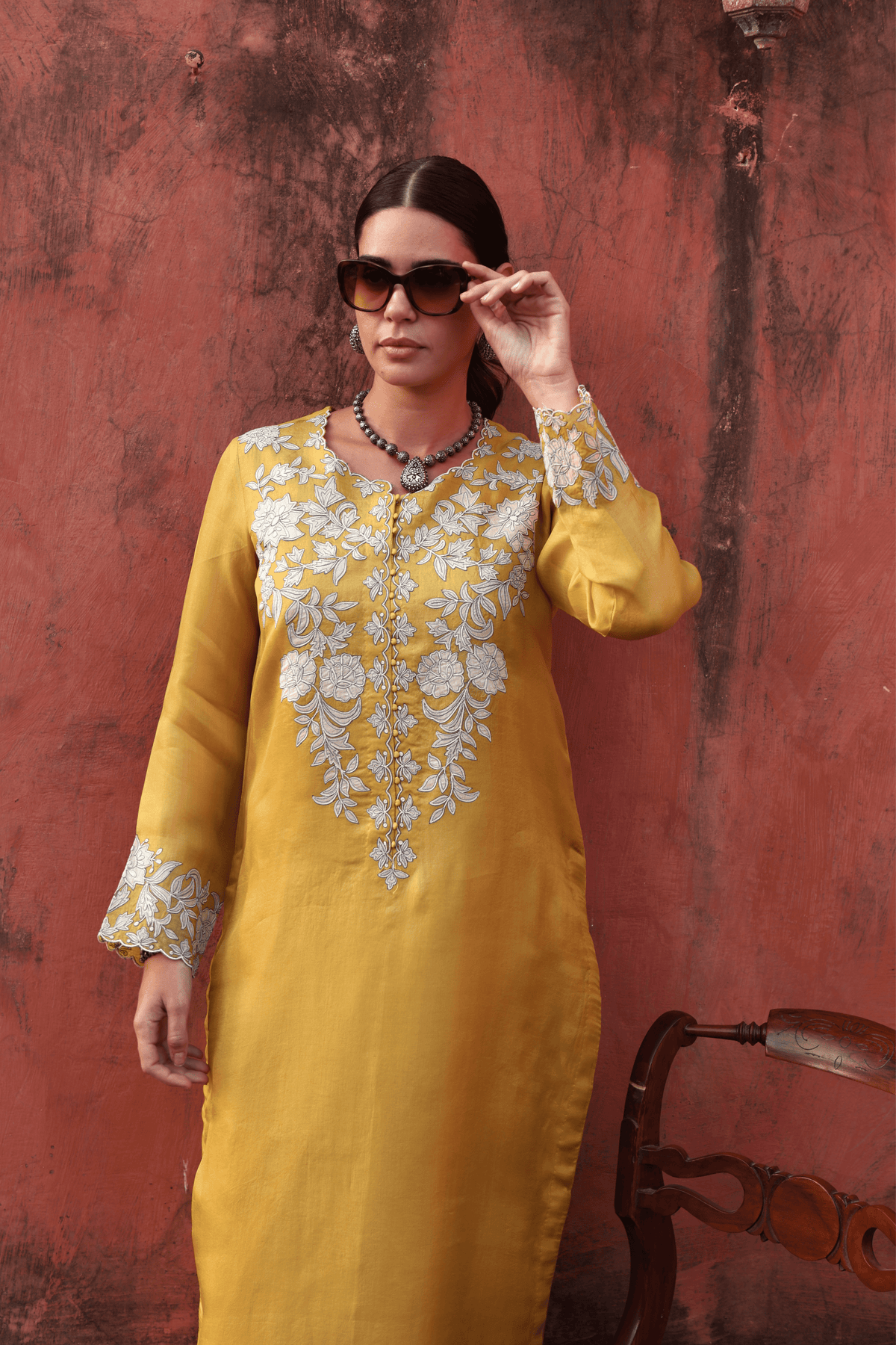 Dusty Lime Organza Kurta And Pant