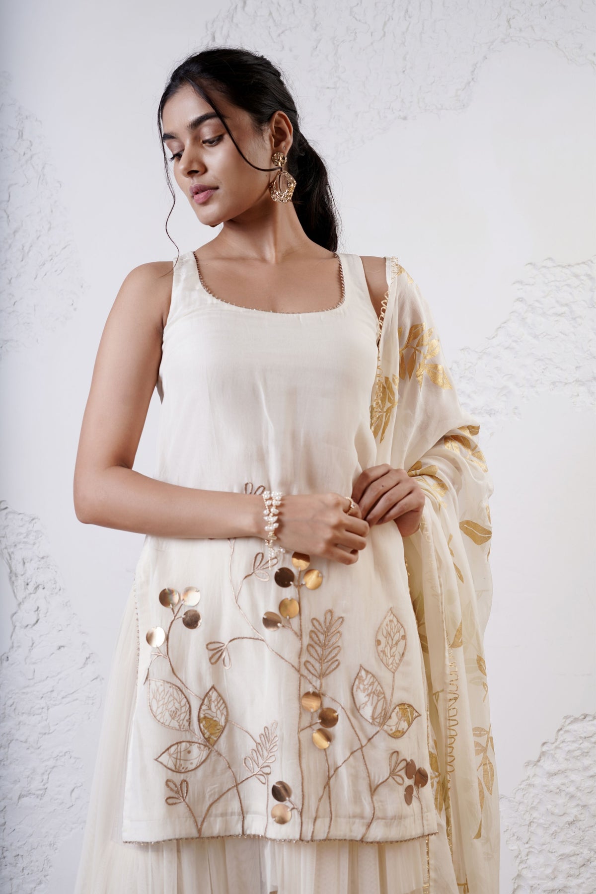 Ivory Embroidered Sharara Set