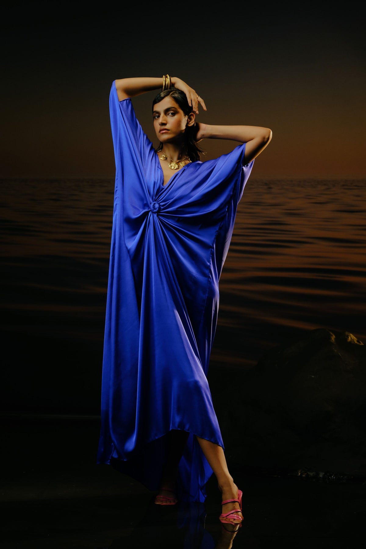 Alora Solid Ink Blue Kaftan