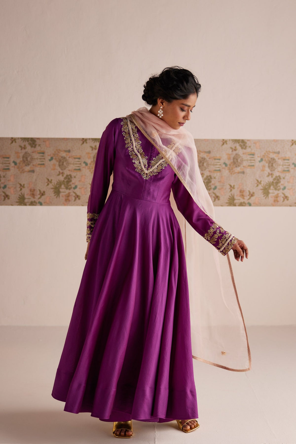 Purple Anarkali With Pants