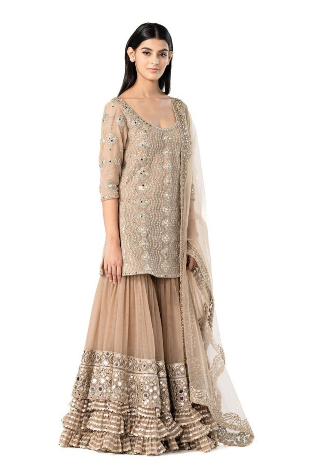 Mirror Embelished Layered Sharara Set