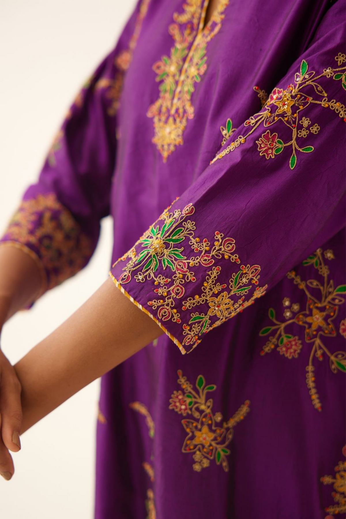 Plum Purple Straight  Silk Kurta Set