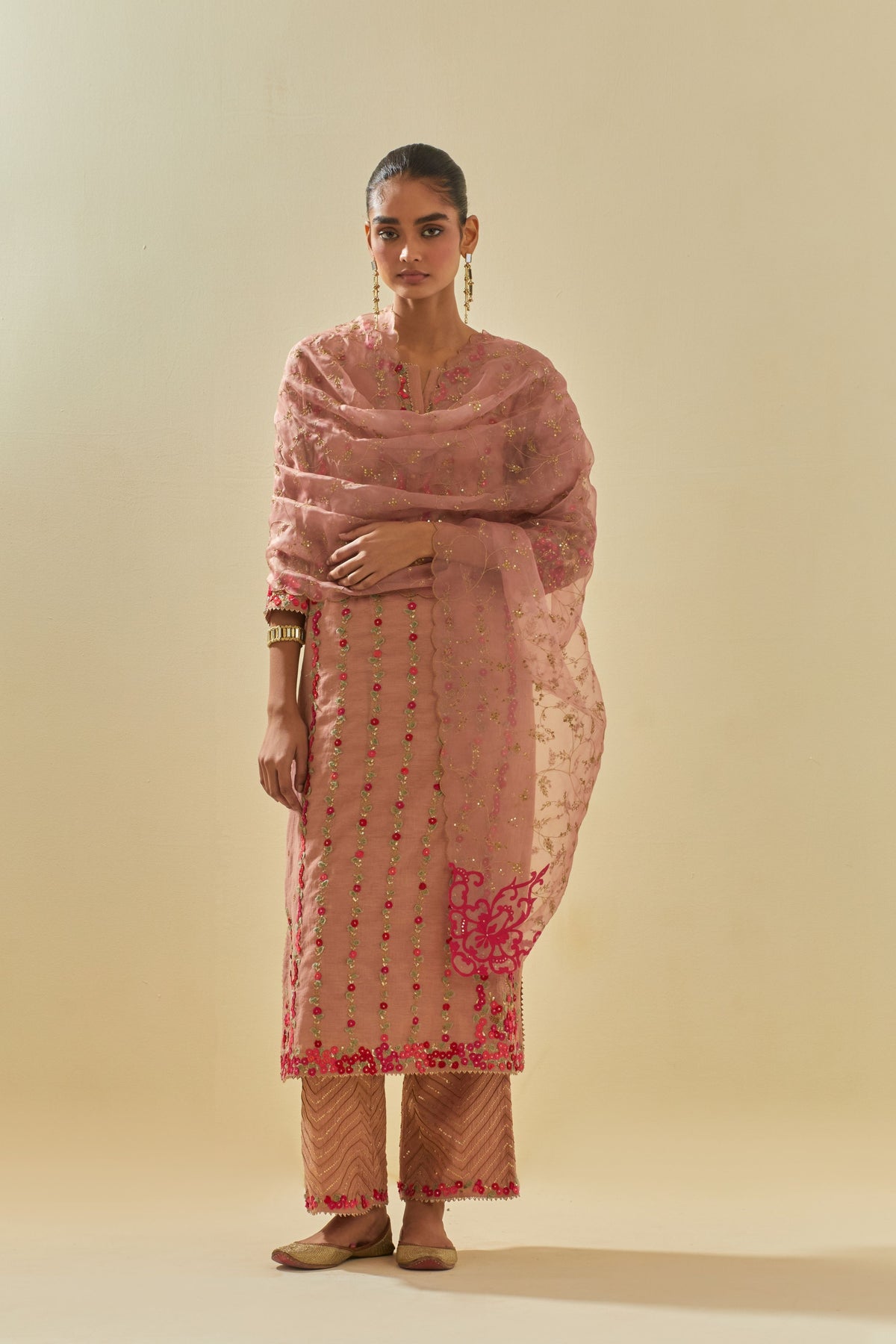 Pink Applique Kurta Set