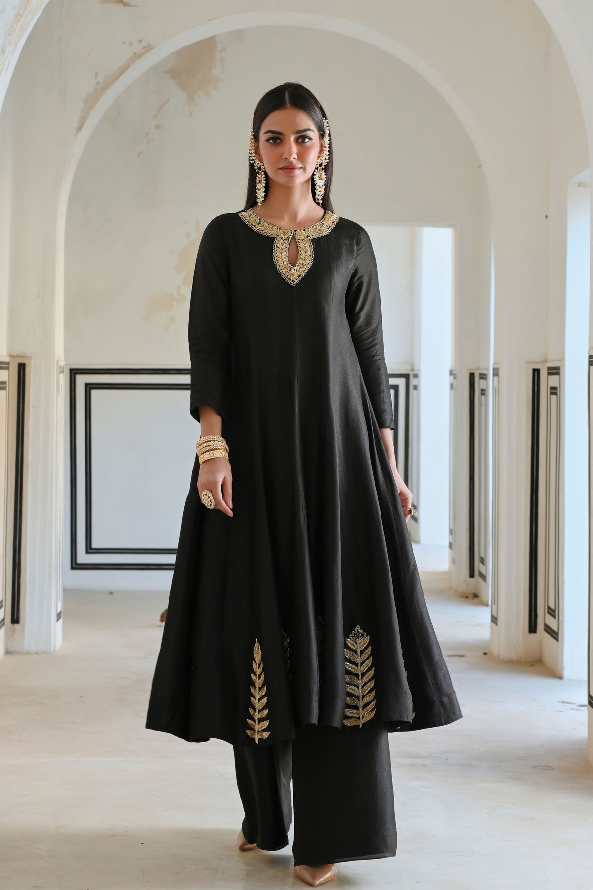 Black Embroidered Anarkali Set