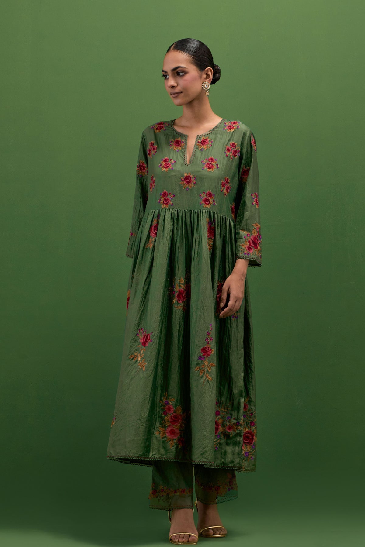 Brunswick Green Floral Kurta Set