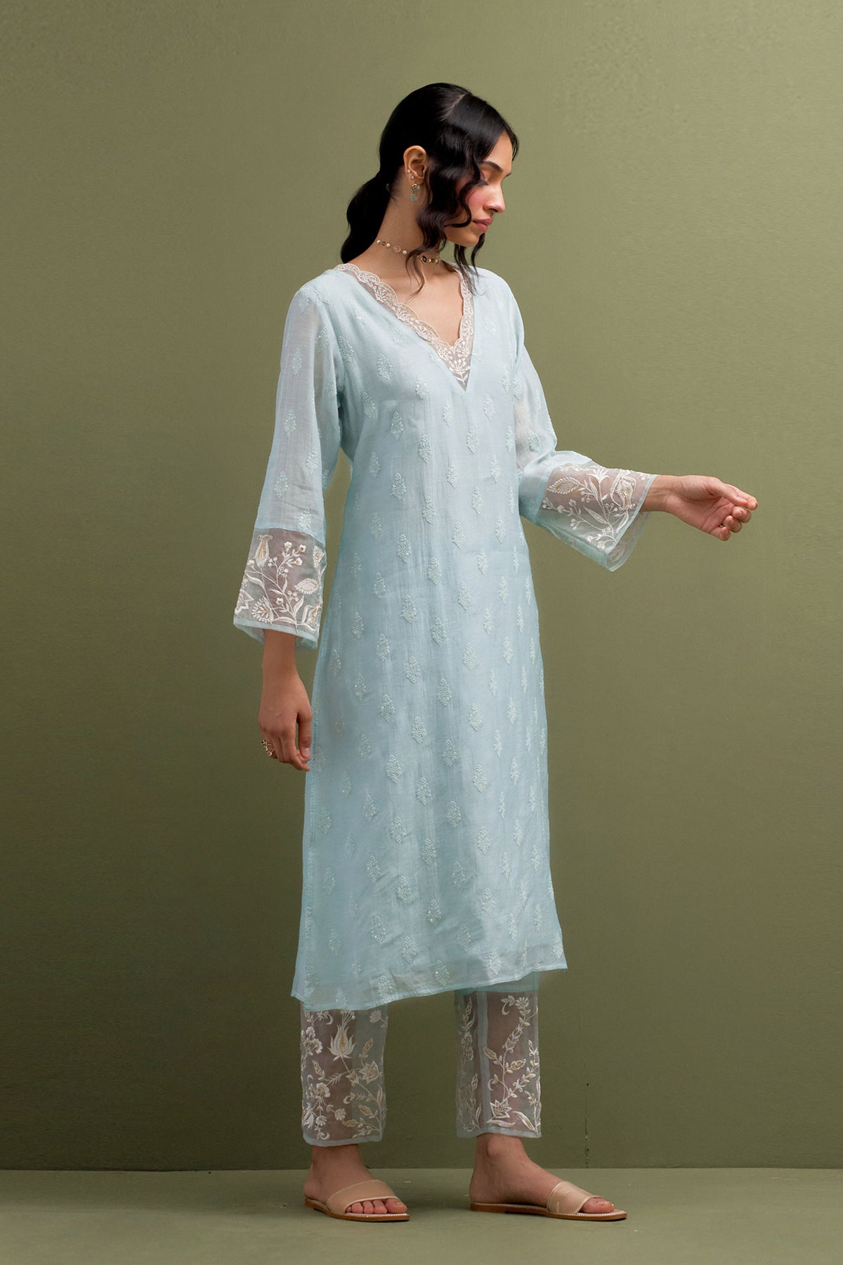 Blue V Neck Kurta Set