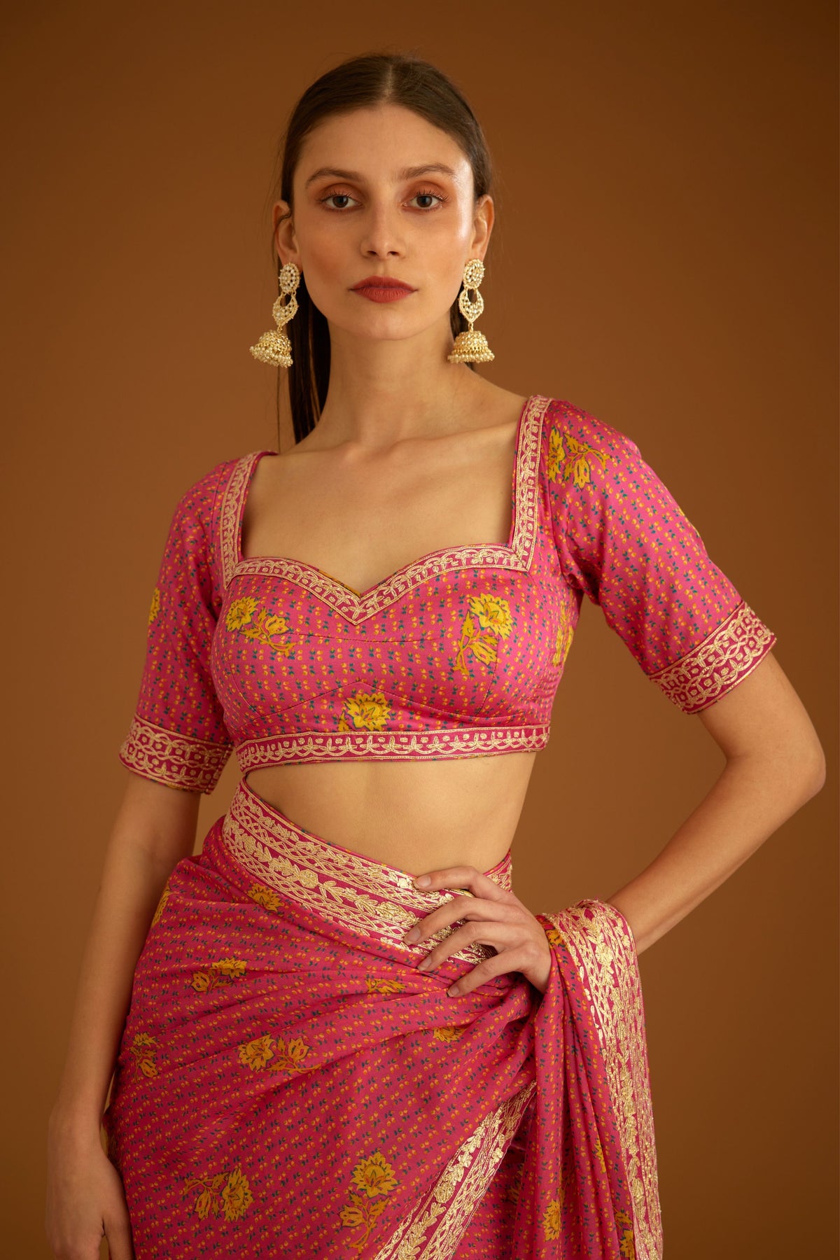 Fuschia pink Saree set