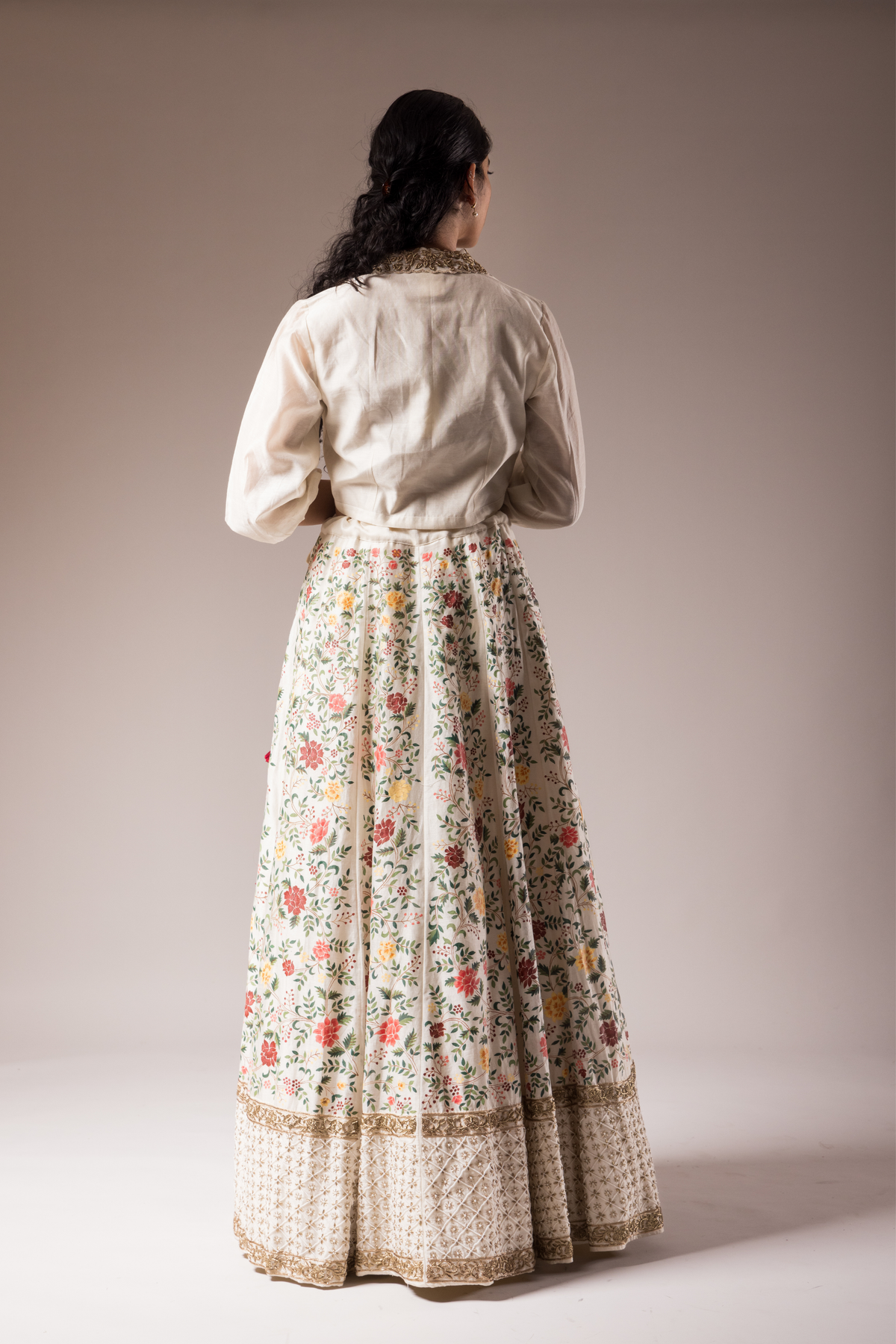 Ivory Chanderi Shirt And Skirt