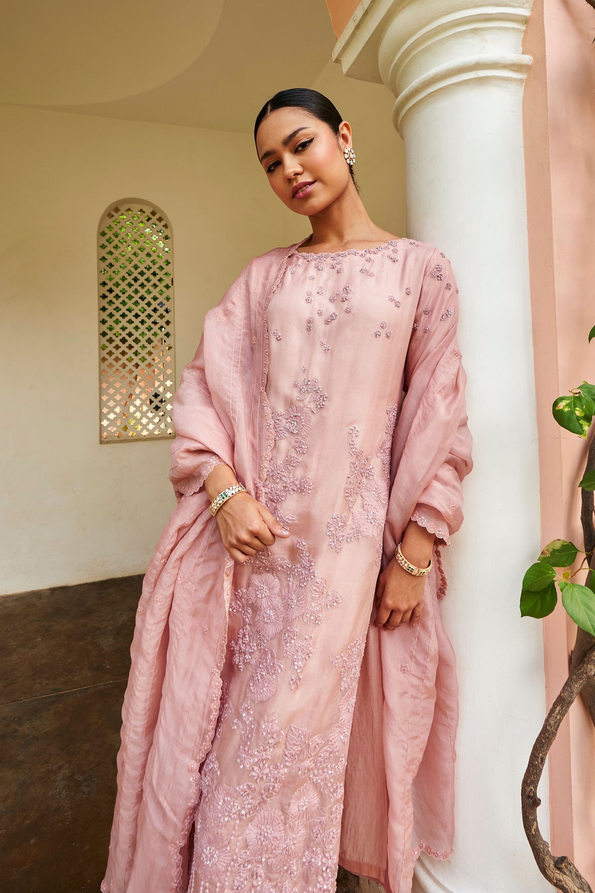 Dusty Pink Embroidered Suit Set