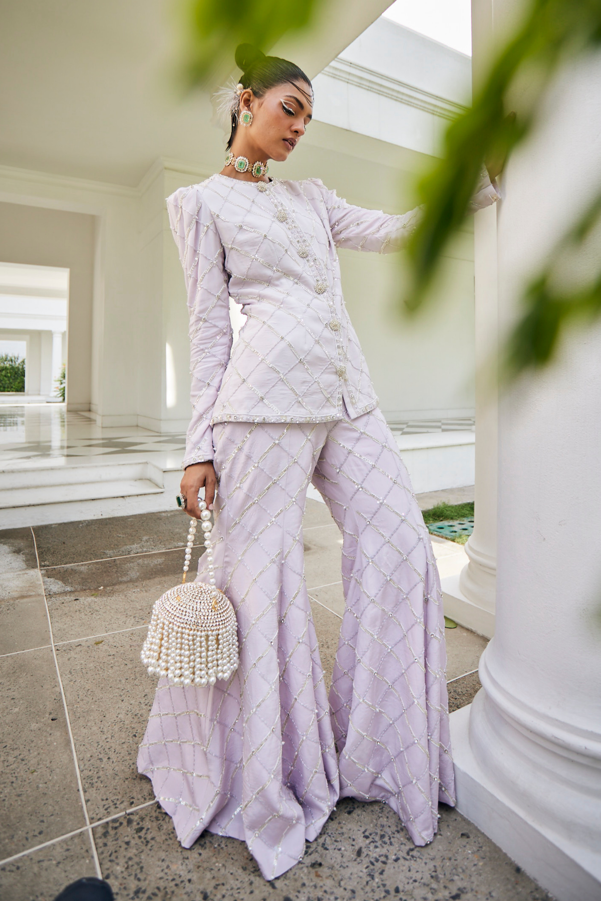 Lavender Embroidered Jacket With Sharara