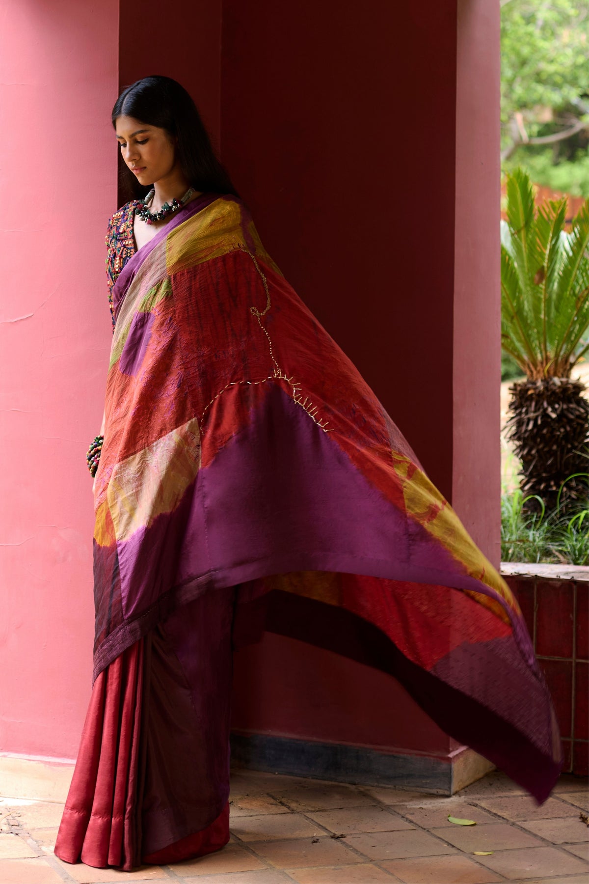 Multicolor Overdyed Sari Set