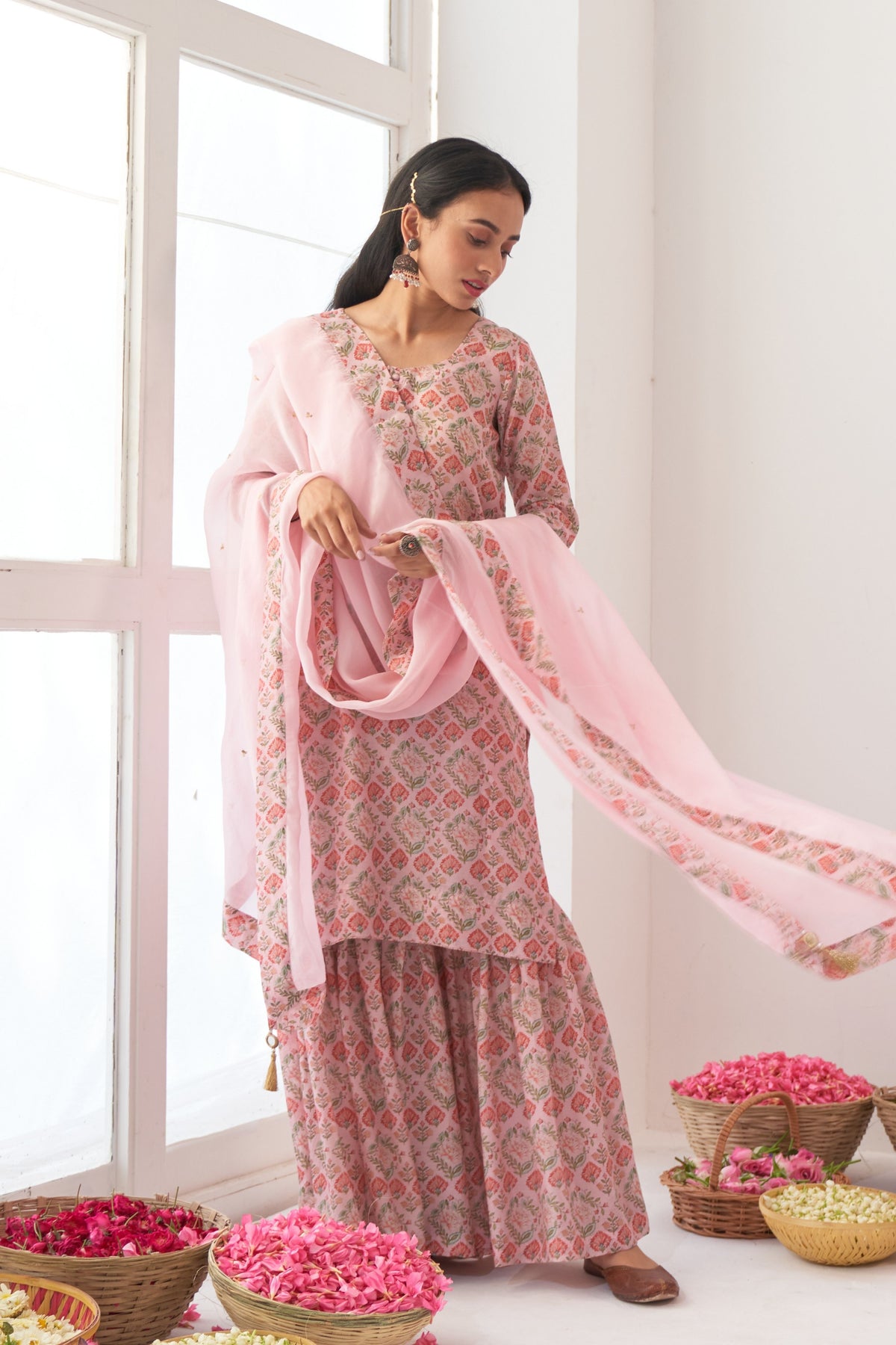 Powder Pink Peony Sharara Set