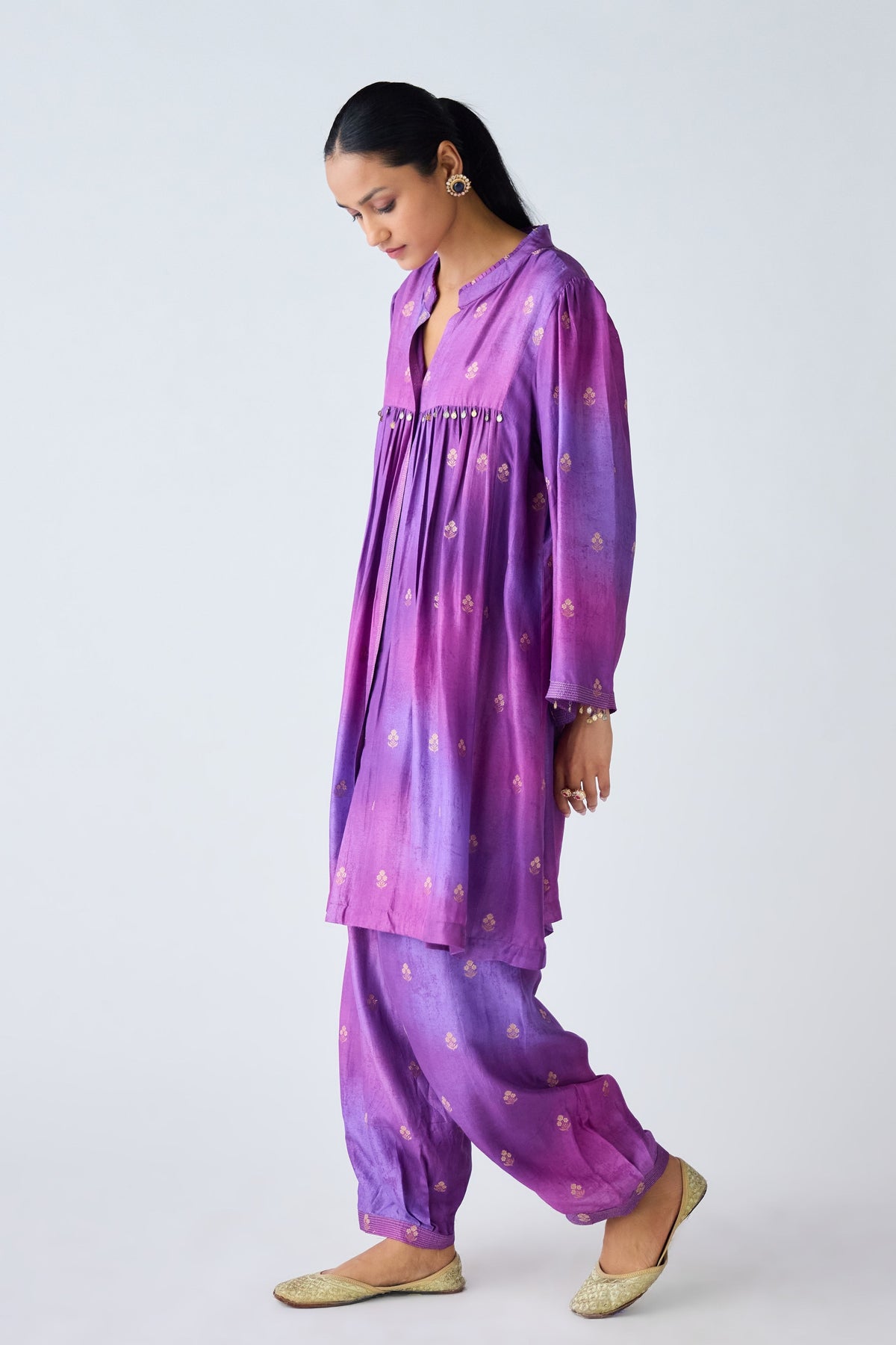 Purple Banarasi Silk Tunic Set