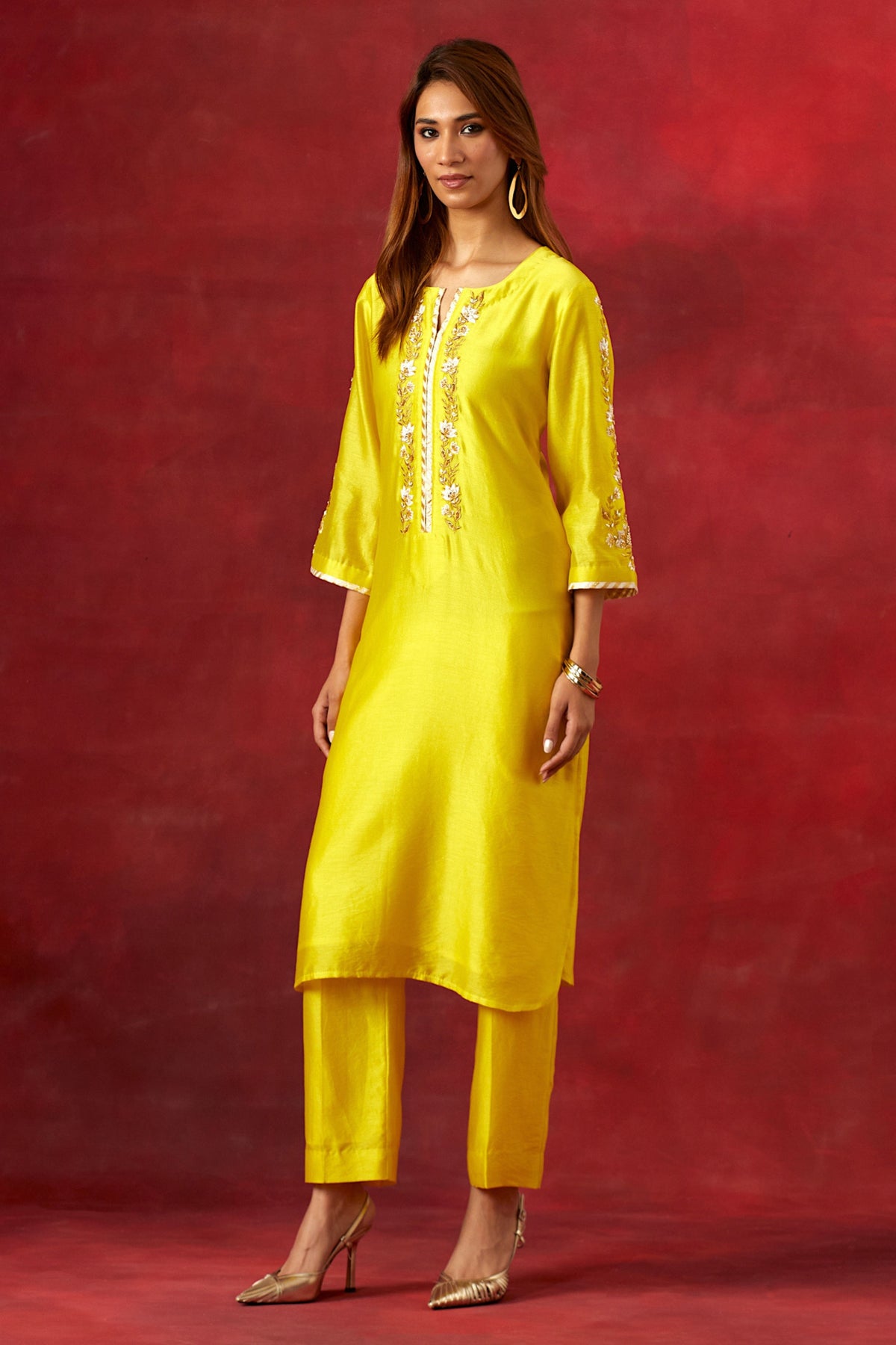 Yellow Round Hem Kurta Set